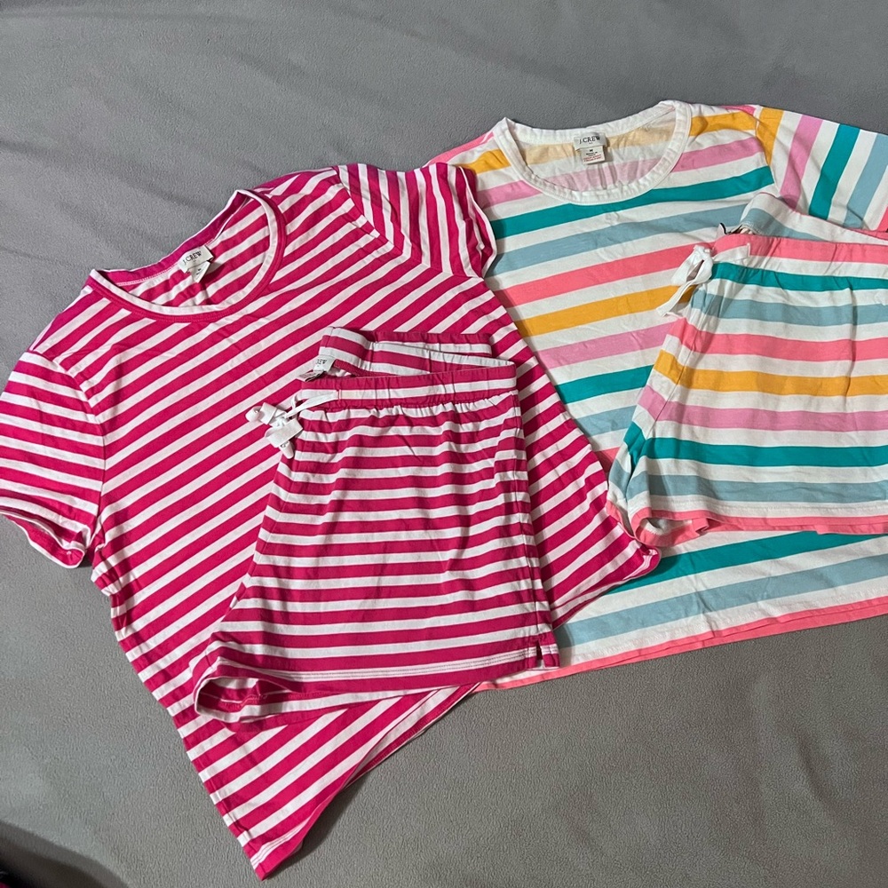 J. Crew Pajama Sets Size M Striped Pullover Top Drawstring Shorts-2 Sets